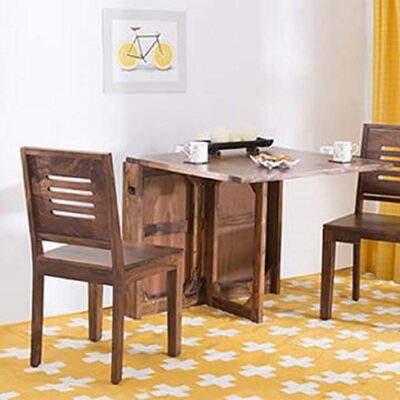 Solid Sheesham Wood 2 Seater Dining Table Set in Honey Finish