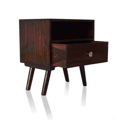 Solid Sheesham Wood Bedside End Table with Drawer in Brown Finish