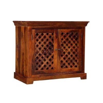 Solid Sheesham Wood Bar Cabinet for Home in Honey Finish