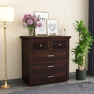 Solid Sheesham Wood Chest of Drawers in Walnut Finish