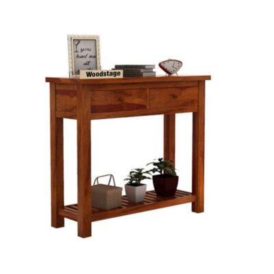 Solid Sheesham Wood Console Table for Living Room in Honey Finish