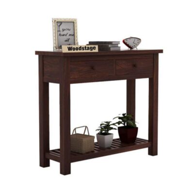 Solid Sheesham Wood Console Table for Living Room in Walnut Finish
