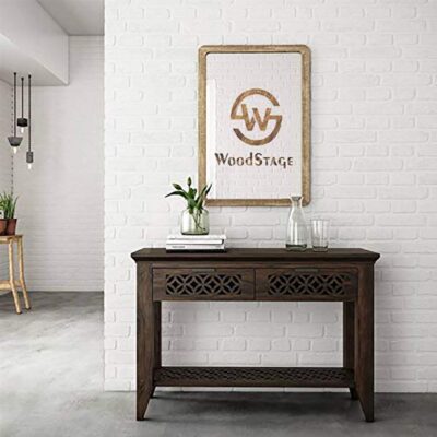 Sheesham Wood Console Table with 2 Drawer in Walnut Finish
