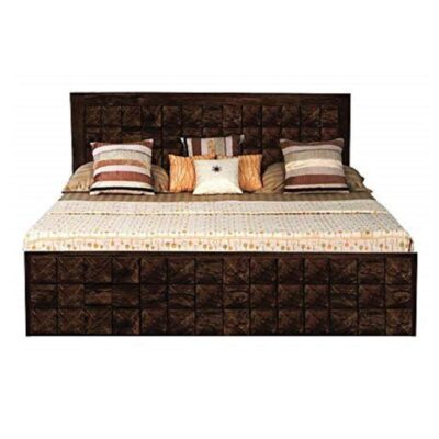 Solid Sheesham Wood King Size Bed with Box Storage in Walnut Finish