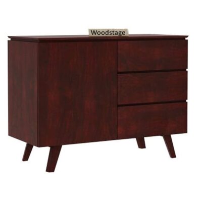 Solid Sheesham Wood Chest of Drawers with Door in Mahogany Finish