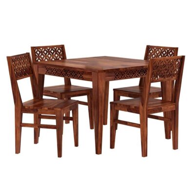 Solid Sheesham Wood 4 Seater Dining Table Set with 4 Chairs (Honey Finish)