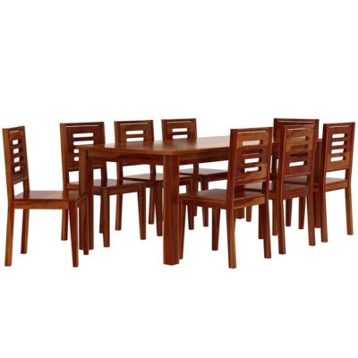 Solid Sheesham Wood 8 Seater Dining Table Set with 8 Chair for Dining Room in Honey Finish