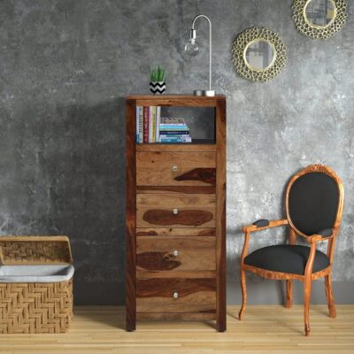 Solid Sheesham Wood Chest of Drawers for Home (Rustic Teak Finish)
