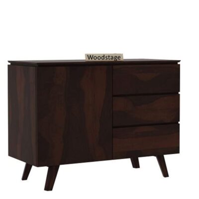 Solid Sheesham Wood Chest of Drawers with Door in Walnut Finish