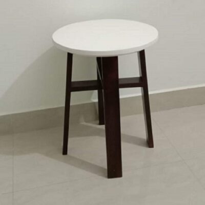Solid Sheesham Wood Round Bedside End Table for Living Room (White & Walnut Finish)