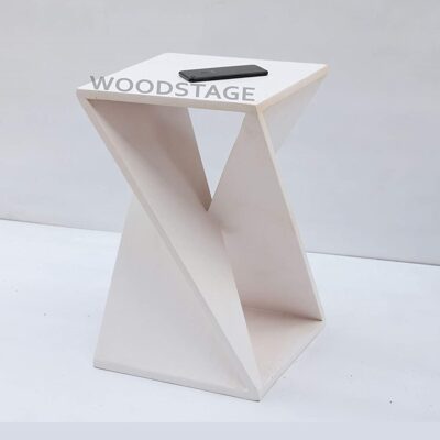 Solid Sheesham Wood Bedside End Table for Living Room (White Finish)