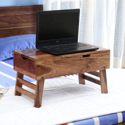 Solid Sheesham Wood Laptop Desk for Bed Table in Rustic Teak Finish