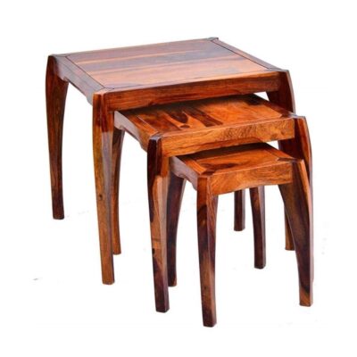 Sheesham Wood Nesting Tables Set of 3 Stools for Living Room (Honey  Finish)