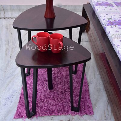 Sheesham Wood Nesting Tables Set of 2 Stools for Living Room in Dark Honey  Finish