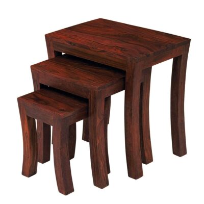 Sheesham Wood Nesting Tables Set of 3 Stools for Living Room (Red Mahogany Finish)
