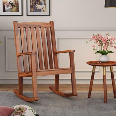 Solid Sheesham Wood Rocking Chair with Arms for Home Garden Outdoor (Honey Finish)