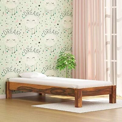 Solid Sheesham Wood Single Size Bed Without Storage for Bedroom Living Room Home (Honey Finish)