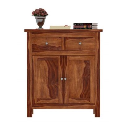 Solid Sheesham Wood Chest of Drawers with Cabinet in Teak Finish