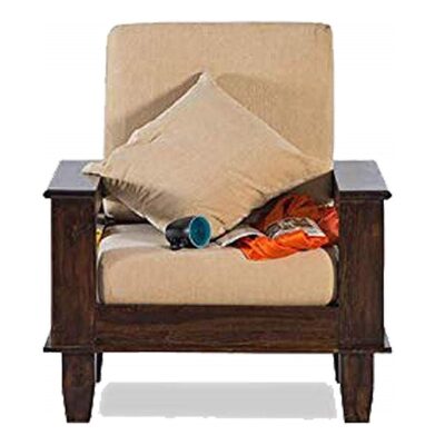 Sheesham Wood 1 Seater Sofa Set for Home and Living Room (Walnut Finish)