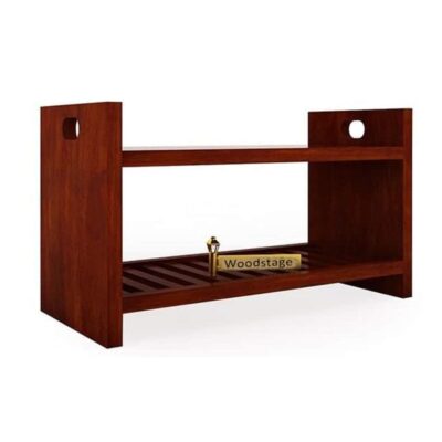 Solid Mango Wood Shoe Rack with 2 Shelf for Office Hall Living Room Home (Honey Finish)