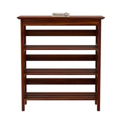 Solid Sheesham Wood Shoe Rack with 3 Shelf for Office Hall Living Room Home (Honey Finish)