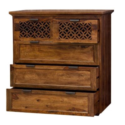 Solid Sheesham Wood Chest of Drawers in Natural Finish
