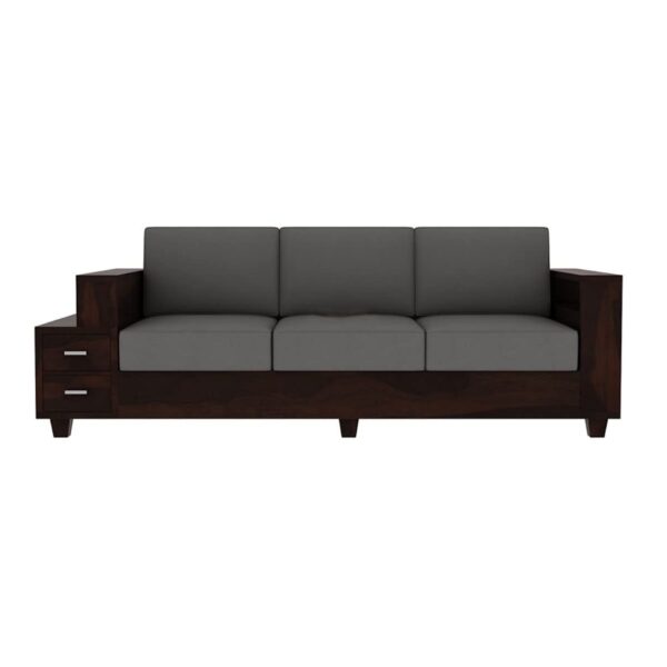 Solid Sheesham Wood 6 Seater Sofa Set with Drawers (Walnut Finish) - Image 2