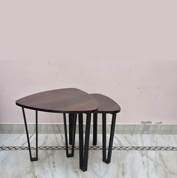 Sheesham Wood Nesting Tables Set of 2 Stools for Living Room in Dark Honey  Finish - Image 5