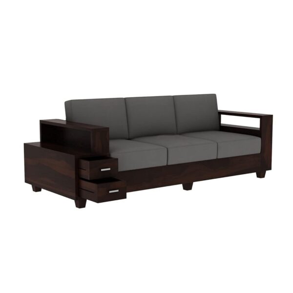 Solid Sheesham Wood 6 Seater Sofa Set with Drawers (Walnut Finish) - Image 5