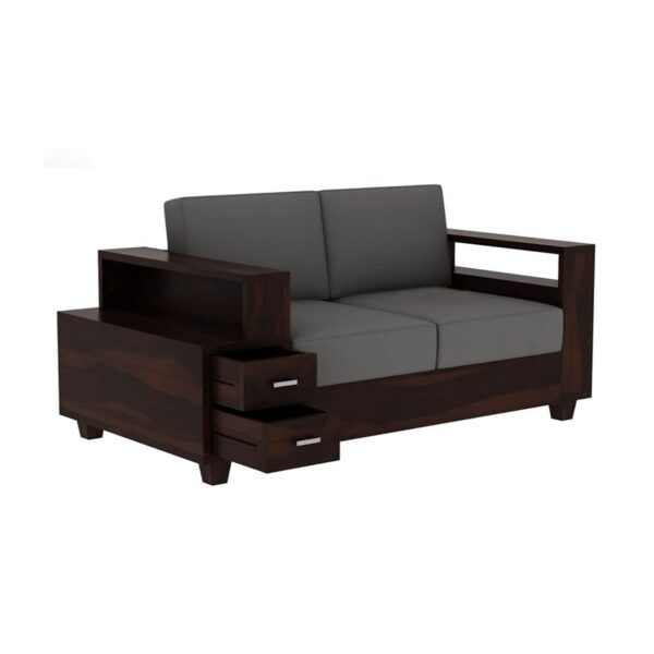 Solid Sheesham Wood 6 Seater Sofa Set with Drawers (Walnut Finish) - Image 6