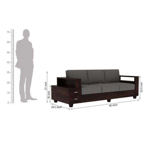 Solid Sheesham Wood 6 Seater Sofa Set with Drawers (Walnut Finish) - Image 7