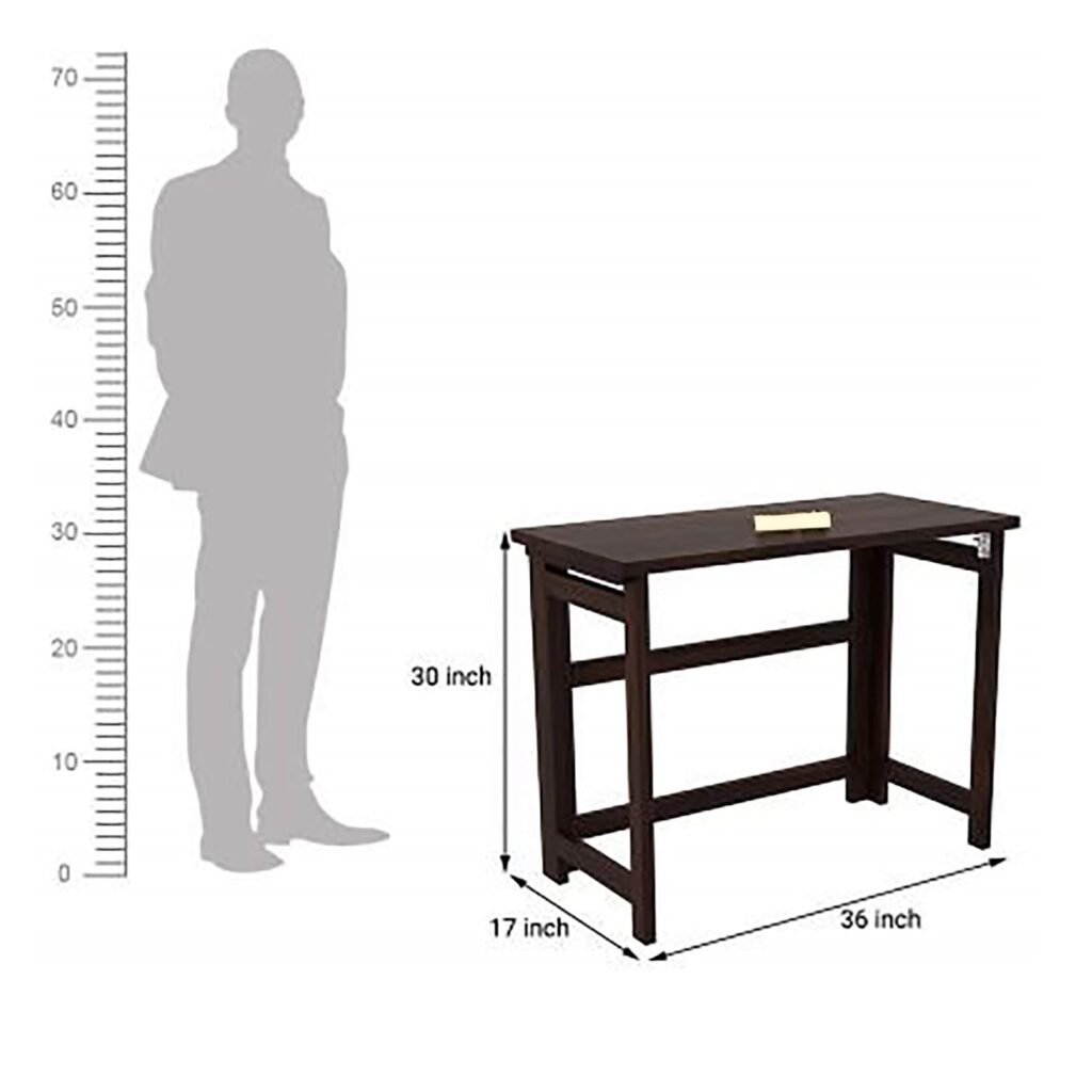 Solid Sheesham Wood Foldable Study Table for Students in Walnut Finish
