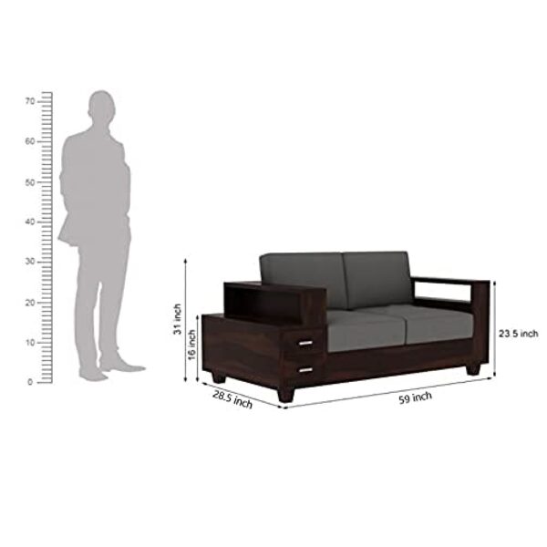 Solid Sheesham Wood 6 Seater Sofa Set with Drawers (Walnut Finish) - Image 8