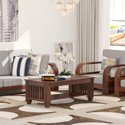 Solid Sheesham Wood 5 Seater Sofa Set with Coffee Table for Living Room (Walnut Finish)