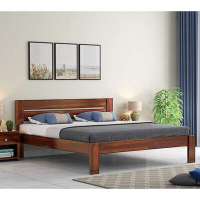 Solid Sheesham Wood King Size Bed For Living Room (Honey Finish)