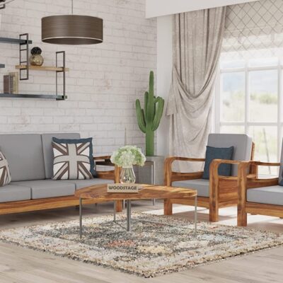 Solid Sheesham Wood 5 Seater Sofa Set for Living Room – Honey Finish