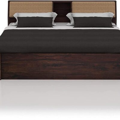 Solid Sheesham Wood King Size Bed with Hydraulic and Headboard Storage For Living Room (Brown Finish)