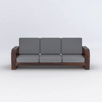 Solid Sheesham Wood 3 Seater Sofa Set for Home Wooden Living Room Furniture (Walnut Finish)