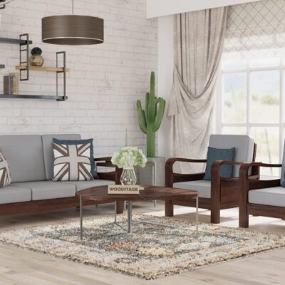 Solid Sheesham Wood 5 Seater Sofa Set for Living Room – Walnut Finish