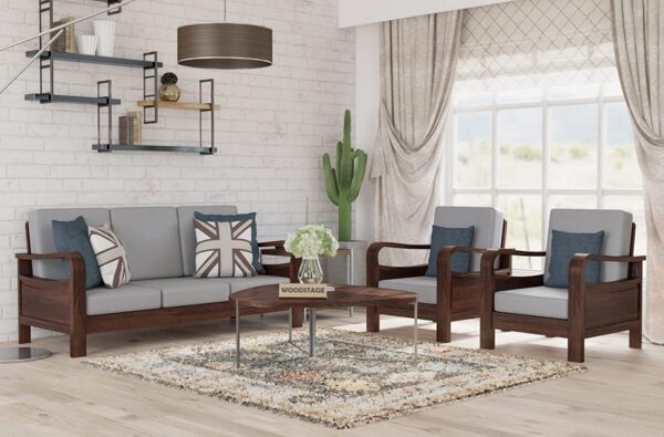 Solid Sheesham Wood 5 Seater Sofa Set for Living Room - Walnut Finish