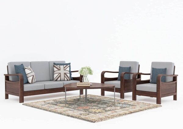 Solid Sheesham Wood 5 Seater Sofa Set for Living Room - Walnut Finish - Image 2