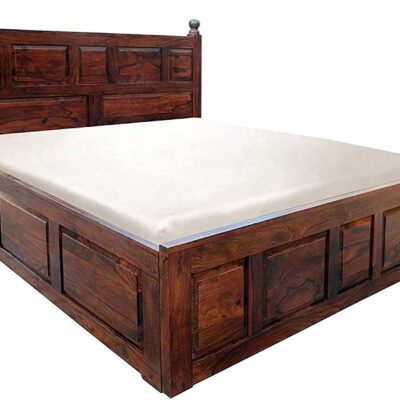 Solid Sheesham Wood King Size Bed with Box Storage For Living Room (Brown Finish)