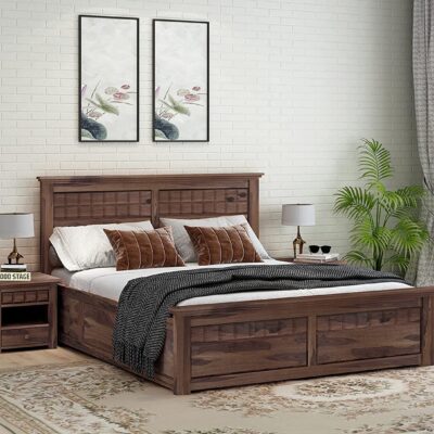 Solid Sheesham Wood King Size Bed with Box Storage for Living Room and Hotels in Walnut Finish