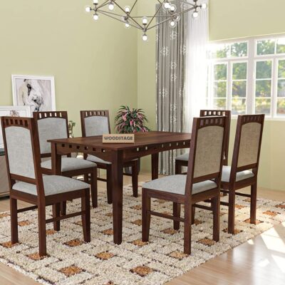 Sheesham Wood Dining Table Set with 6 Cushioned Chairs (Walnut Finish)