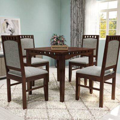 Sheesham Wood Dining Table Set with 4 Cushioned Chairs (Walnut Finish)