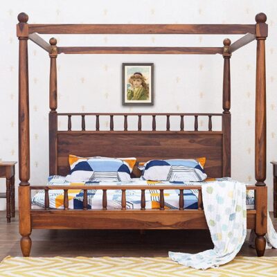 WOODSTAGE King Size Sheesham Wood Poster Bed Without Storage for Bedroom Living Room and Home (Natural Finish)