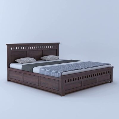 Solid Sheesham Wood Queen Size Bed with Hydraulic Storage For Living Room (Walnut Finish)