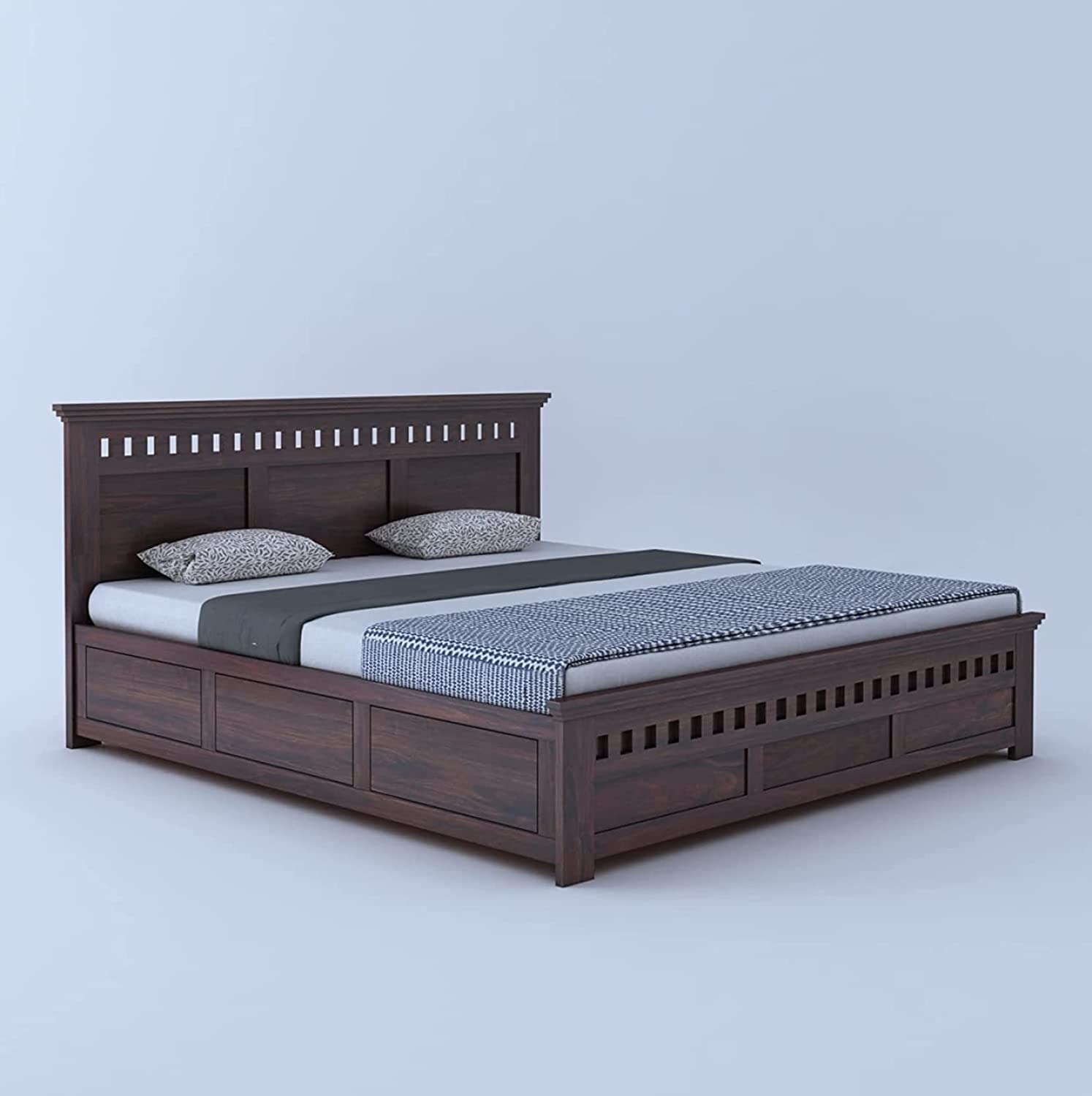 Solid Sheesham Wood Queen Size Bed With Hydraulic Storage For Living ...