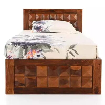 Solid Sheesham Wood Single Size Bed Without Storage For Living Room (Natural Finish)