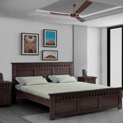 Solid Sheesham Wood King Size Bed For Living Room (Walnut Finish)